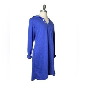 Nouveau Pajama Drama Blue Cozy Hooded Long Sleeve Sleep Dress NightGown Medium